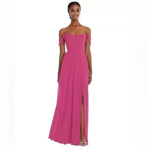NWT After Six Off-the-Shoulder Basque Neck Maxi Dress with Flounce Sleeves